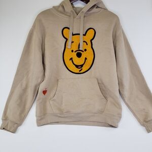 Disney Winnie the Pooh Hoodie Embroider Sweatshirt Medium Knitted Face Tan Sand
